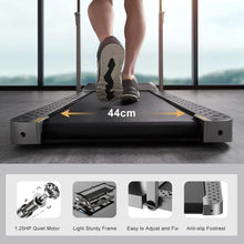 Foldable treadmill step platform showing front height clearance and non-slip deck