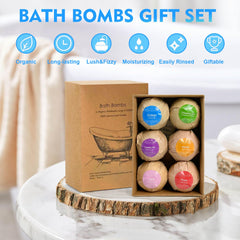 Bath Bombs Gift 6 Pack, Large Organic & Natural Essential Oil Handmade Set Moisturize Dry Skin