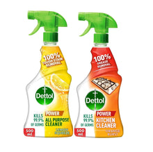 Dual Dettol spray bottles: lemon all-purpose cleaner and kitchen cleaner, 500 ml each