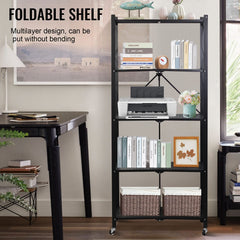 Foldable Storage Organizer 5 Tier, Storage Shelves Kitchen Cabinet Storage Rack, Shelf Storage Multipurpose Rack for Living Room Bedroom Kitchen Garage Black 71x34x175cm