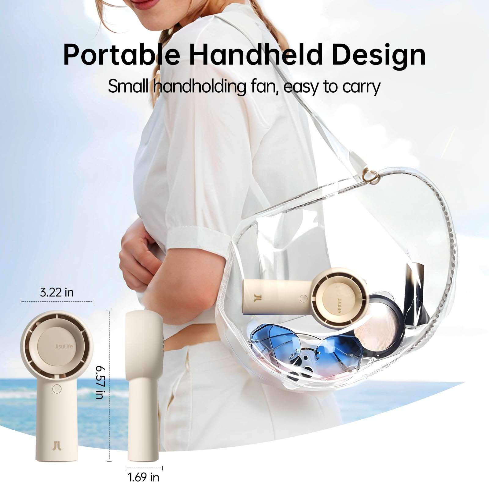JISULIFE Handheld Turbo Fan [16H Max Cooling Time] Mini Portable, 4000mAh USB Rechargeable Personal, Battery Operated Small Pocket Fan with 5 Speeds for Travel/Outdoor/Home/Office - Brown