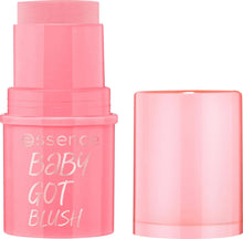 Essence Baby got Blush cosmetic balm in pink, with capped container and open refill