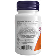 NOW Astaxanthin 4 mg supplement bottle back label with usage and ingredients