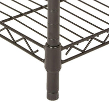 Black metal storage rack leg with leveling cap and cross-bracing