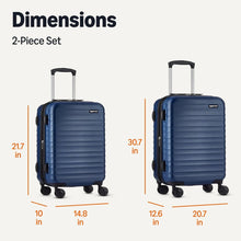 Navy blue hardside spinner luggage set, small and large ABS suitcases on wheels