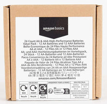 AA and AAA alkaline battery value pack box front with recycling symbols