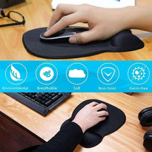 Black gel wrist rest mouse pad showing wrist support and mouse placement
