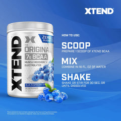 XTEND Original BCAA Powder Blue Raspberry Ice, ZERO CALORIE, ZERO CARB, ZERO SUGAR, Post Workout Muscle Recovery Drink with Amino Acids, 7g BCAAs for Men & Women, 30 Servings