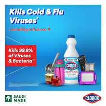 Clorox liquid bleach 470 ml bottle with Clorox label, featured on promo graphic