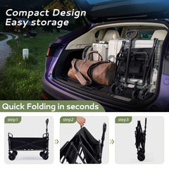 Garden Cart Folding Trolley Cart Outdoor Wagon Collapsible with Removable Fabric Festival Garden Camping Picnic Cart Supports Max 100kg Portable Transport Trailer (Black)