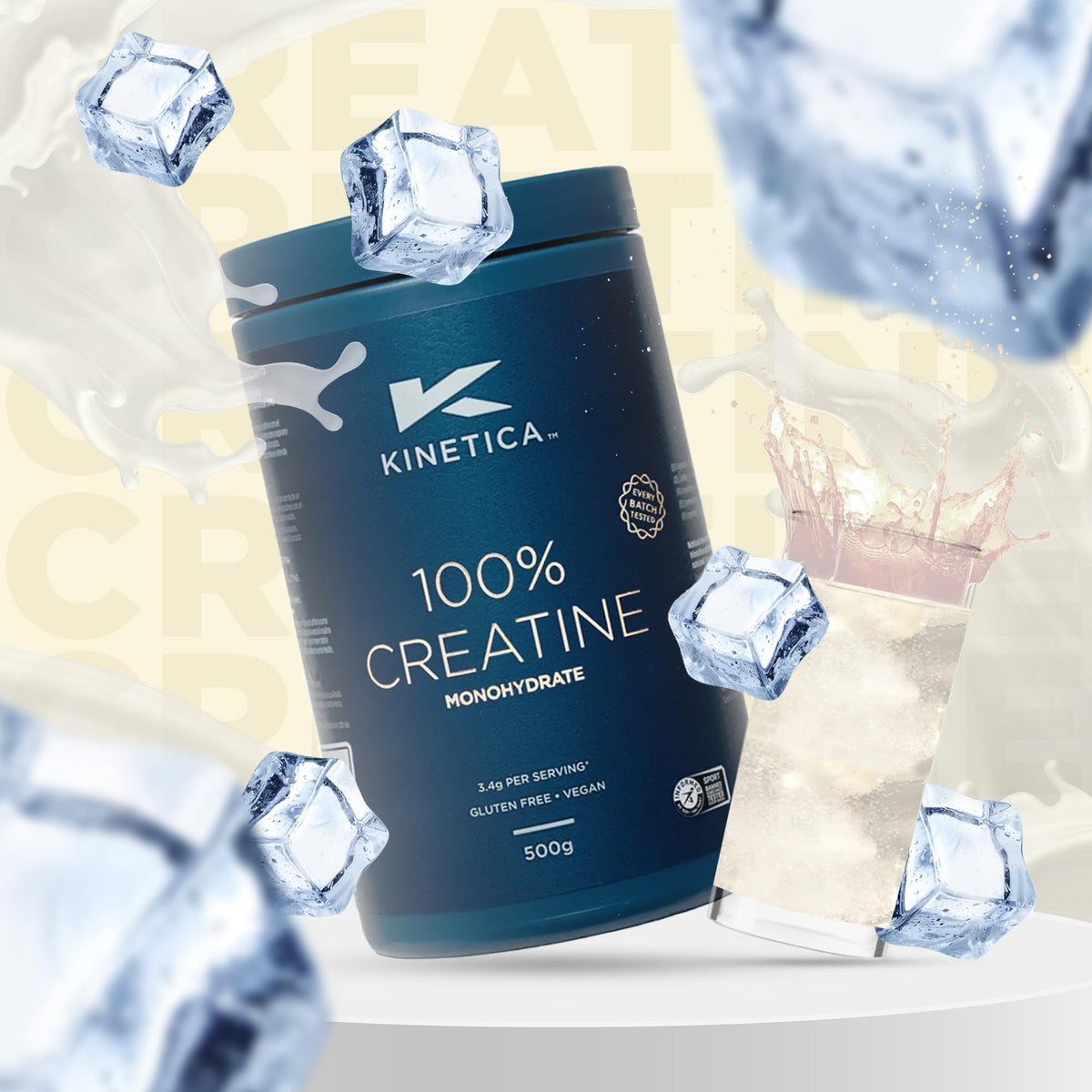 Kinetica 100% Creatine Monohydrate Powder, 147 Servings, Creapure Creatine. Nutritional Supplements, Vegan & Gluten Free