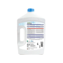 Disinfectant floor cleaner bottle, white with blue cap and back label