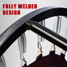 Metal rebounder handle frame with coil springs under trampoline edge