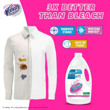 Liquid fabric stain remover bottle beside a stained white button-up shirt