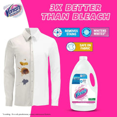 Liquid fabric stain remover bottle beside a stained white button-up shirt