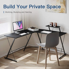 L-Shaped Computer Desk｜Gaming Desk ｜PC Workstation｜Home Office Desk｜Corner Desk Study Desk with Removable Monitor Stand for Home Office Study Writing Workstation,129 * 46 * 71cm,Black