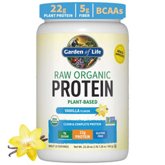 Garden of Life Raw Organic Protein Vanilla Powder, 20 Servings - Certified Vegan, Gluten Free, Organic, Non-Gmo, Plant Based Sugar Free Protein Shake With Probiotics & Enzymes, 4G Bcaas, 22G Protein