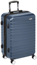 Navy polycarbonate spinner luggage front with handle, corner bumpers and wheels