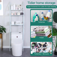 White 3-tier toilet storage shelf rack with open shelves and lower compartment