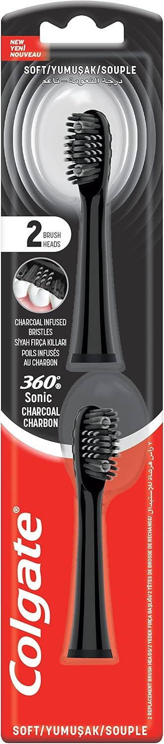 Colgate 360 Sonic Battery Toothbrush Refill Charcoal Infused Soft Power Toothbrush Replacement Head 2 pieces