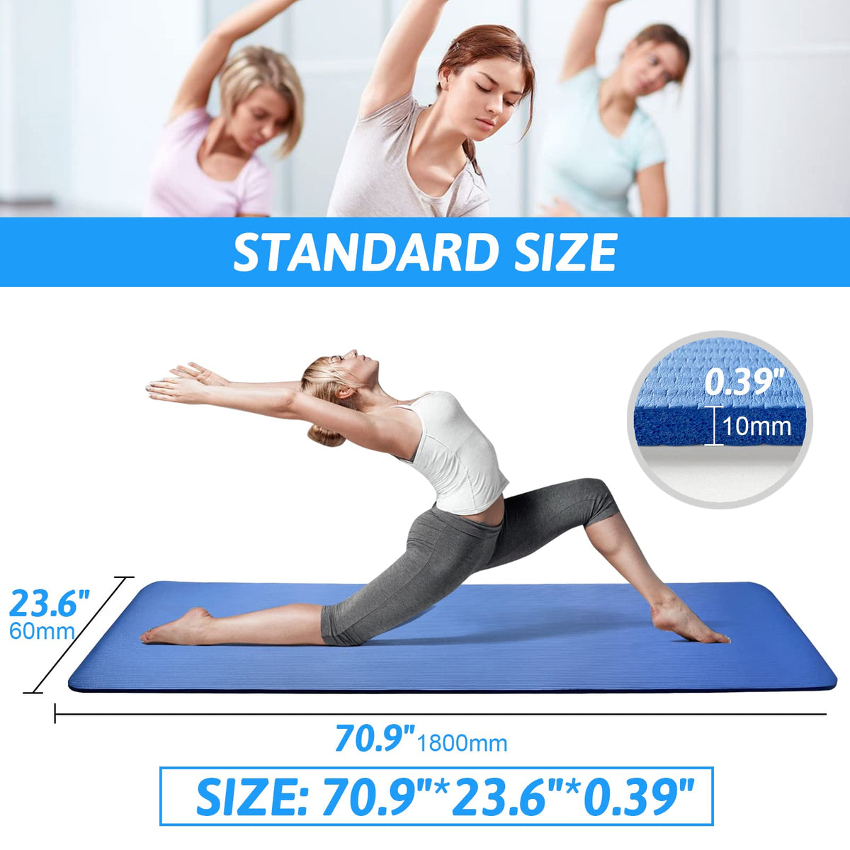Esterilla de yoga antideslizante con correa incluida, 10 mm de grosor, ideal para ejercicios de HiiT, Pilates, yoga y muchos otros entrenamientos en casa.