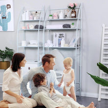 White 3-tier toilet storage shelf rack with open compartments and hanging hooks