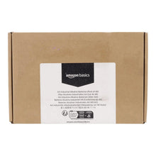 Cardboard battery box with "amazon basics" label on the front
