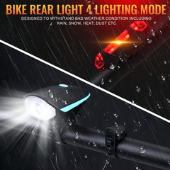 Bike Light Set USB Rechargeable Bycicle LED Accessories Night Cycling Headlight Tail Rear Reflectors for Mountain Bike 4 Lighting Modes, Easy to Install (Blue)
