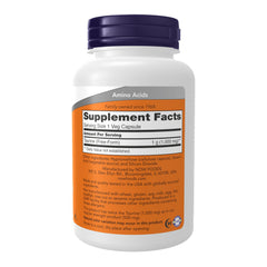 now foods taurine capsules white bottle with purple cap and orange supplement facts label 1 g per capsule