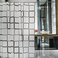 Transparent Shower Curtain, Square Printed Design, Eco-Friendly Waterproof Heavy Duty with Anti-Mold Grid for Bathroom and Bath Tub, 180x200cm