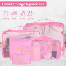 Pink 6-piece travel storage set with mesh pouches for clothing and toiletries