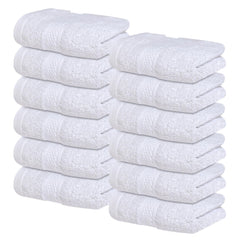 Infinitee Xclusives [Paquete de 12] Paños y toallas faciales premium blancos, 33 cm x 33 cm, 100 % algodón, suaves y absorbentes, perfectos para baño, gimnasio y spa.