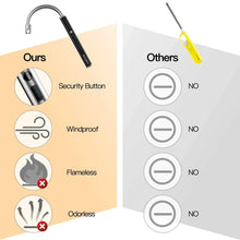Black arc lighter shown with button controls and LED indicator for windproof use