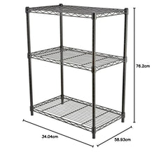 Black 3-tier wire storage rack with two open end frames