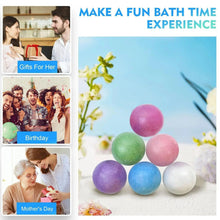 Bath bomb set with six pastel round bombs: purple, green, pink, blue, and white