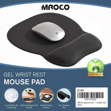 Black gel wrist rest mouse pad with mouse centered on smooth surface