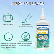 Home stain cleaner gel with usage-step icons, bottle front view