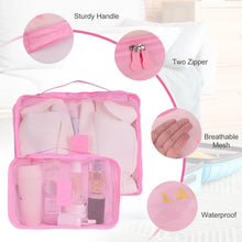 Pink mesh laundry bag with sturdy handle, two zippers, and waterproof outer layer