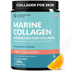 Carbamide Forte Marine Collagen Powder for Skin | Hydrolyzed Marine Collagen Supplements for Women & Men for Skin & Bone Health Support - 200g