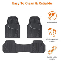 Black 3-piece rubber floor mat set with textured surfaces and raised side protection