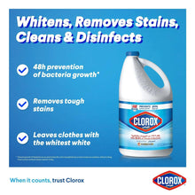 Clorox liquid bleach bottle with front label and blue cap, upright