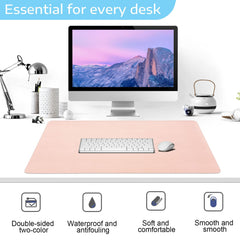 Desk Pad Leather Computer Mouse Pad Office Desk Mat Extended Gaming Mouse Pad, Non-Slip Waterproof Dual-Side Use Desk Mat Protector 80 x 40cm, (Pink/White)