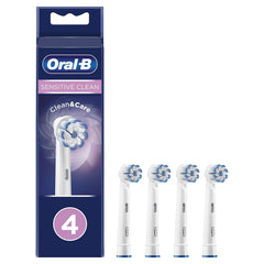 Oral-B Sensitive Clean Electric Toothbrush Head with Clean & Care Technology, Extra Soft Bristles for Gentle Plaque Removal, Pack of 4, White, [UK version]