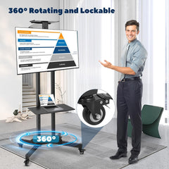 Mobile TV Stand Rolling TV Cart for 32-65 Inch,Height Adjustable Floor TV Stand,Lockable Wheels&Removable Shelf for LCD LED 4K Flat Curved TV,110 lbs,Max VESA 600x400mm,180x76x56cm,Black