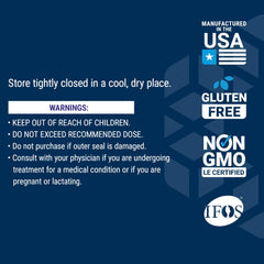 Life Extension Omega-3 fish oil supplement back label showing storage warnings and USA Gluten Free Non GMO seals