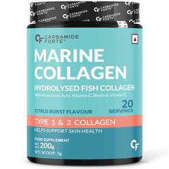Carbamide Forte Marine Collagen Powder for Skin | Hydrolyzed Marine Collagen Supplements for Women & Men for Skin & Bone Health Support - 200g