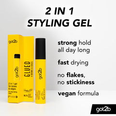 جل الحواجب got2b Glued for Brows &amp; Edges 2 في 1 Wand Eyebrow Gel، ثبات يدوم 72 ساعة، لا يترك بقايا بيضاء أو لزجة، نباتي، خالٍ من السيليكون والكحول، 16 مل