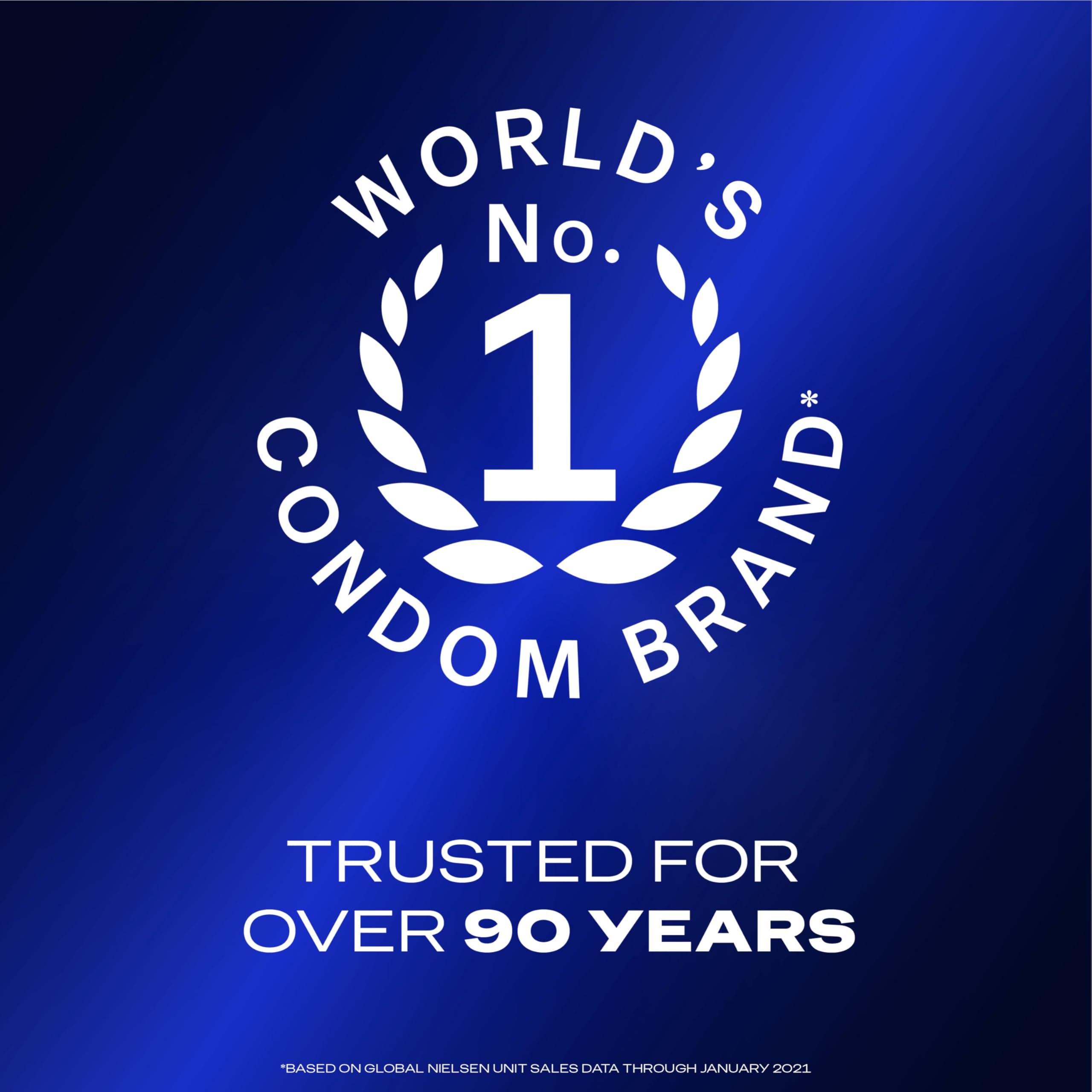 Durex Performax Intense condoms UAE promotional blue badge showing worlds No 1 condom brand laurel trusted over 90 years