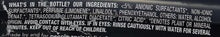 Ingredients text panel on cleaner bottle label