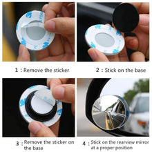 Car blind spot mirror mounting: sticker removal and attachment on round base